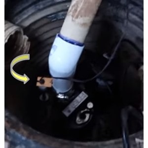 The discharge piping must be built for the battery backup sump pump. Attach the float for the backup pump agove the On point for the main pump.